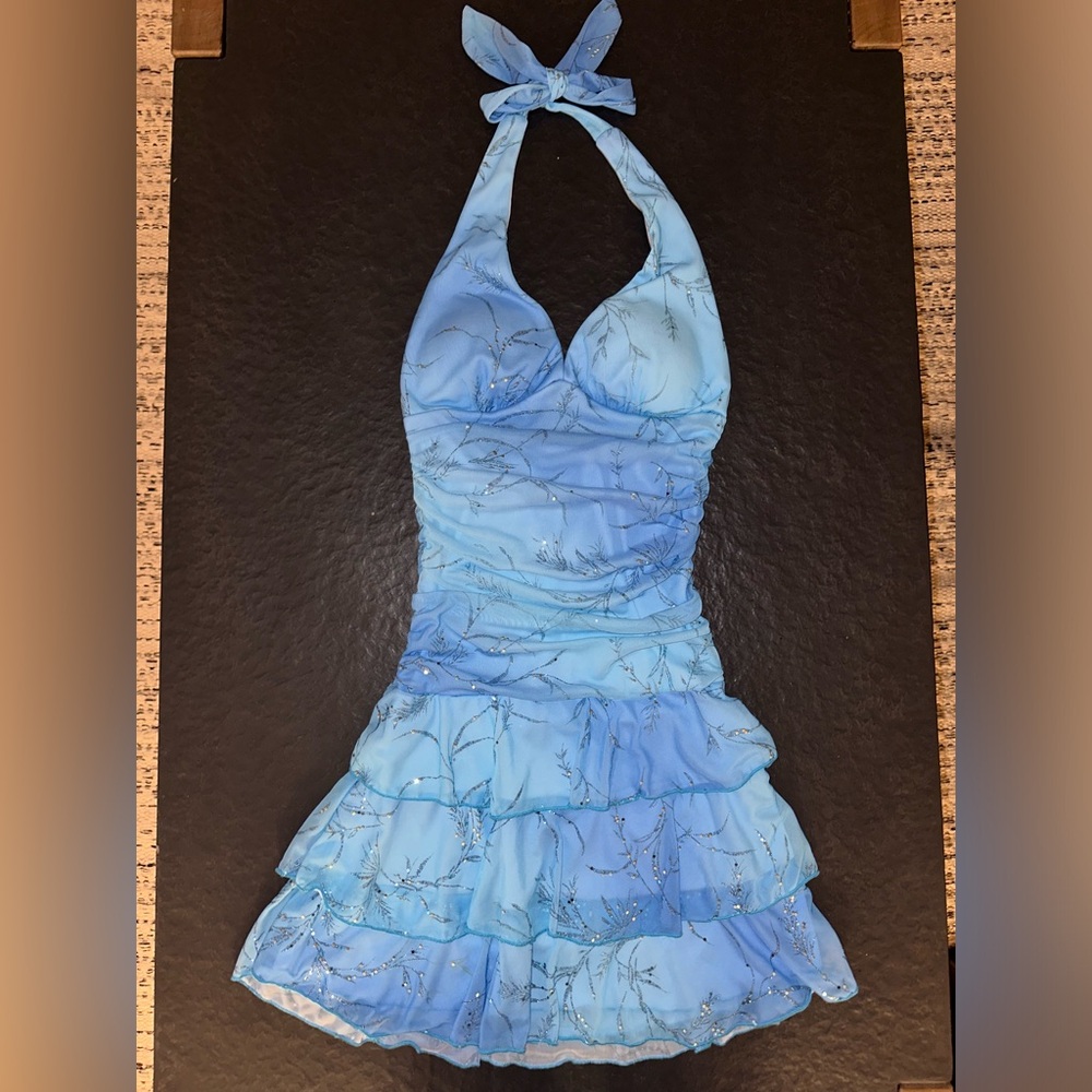 Y2K American Vintage Tiered Halter Glitter Dress